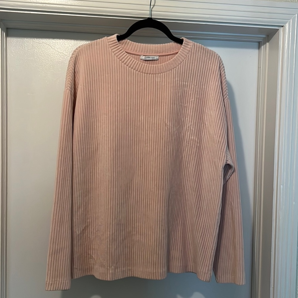 Zara long sleeve ribbed velour pink top